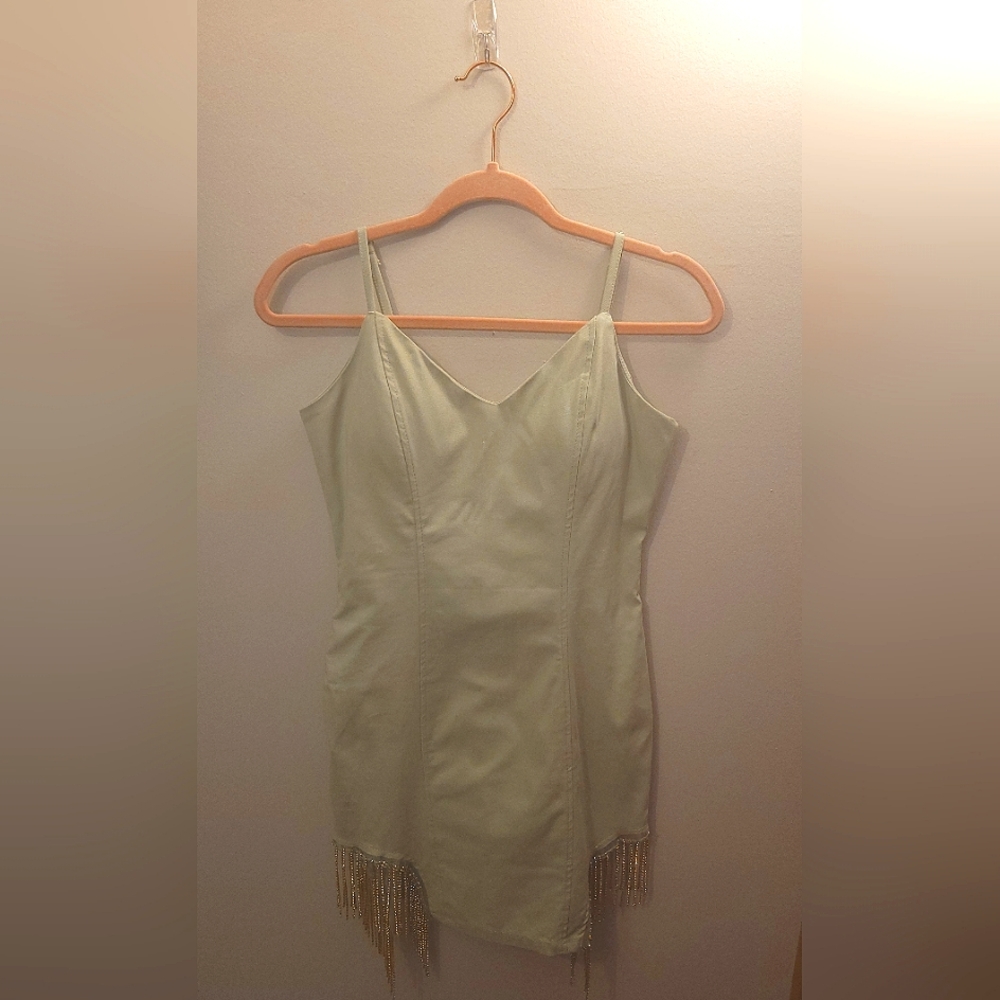 Haute Monde size Large Fringe mini Sage mint dress